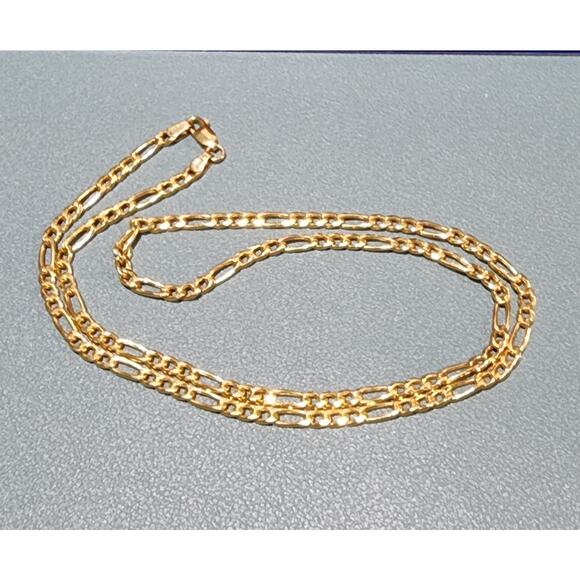Vintage Italian 14k Fine Yellow Gold Solid Figaro Chain Necklace - Picture 2 of 7